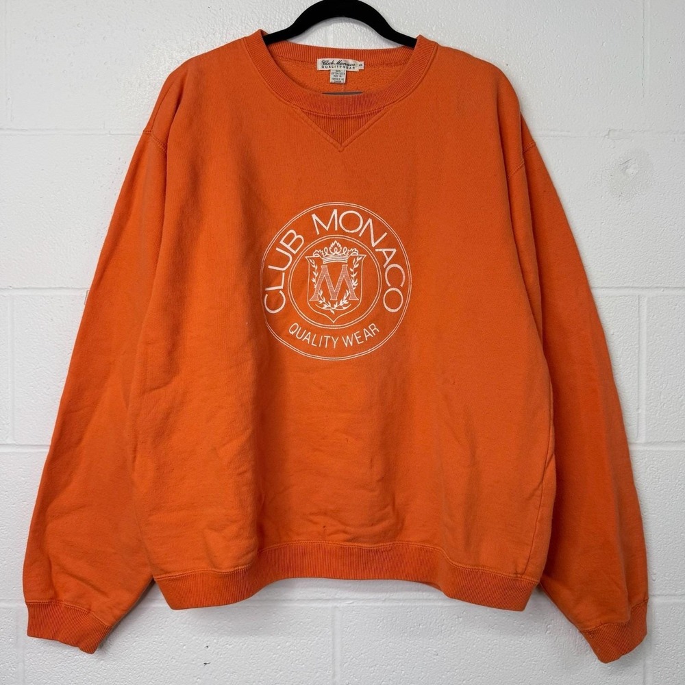 Vintage Club Monaco Heritage Crest Crewneck Sweater Orange Sz L Canada 90s Y2K